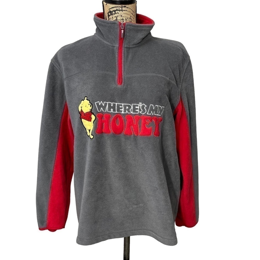 VINTAGE Disney Pooh Half Zip Fleece Sweater Size Large “Where’s My Honey”
